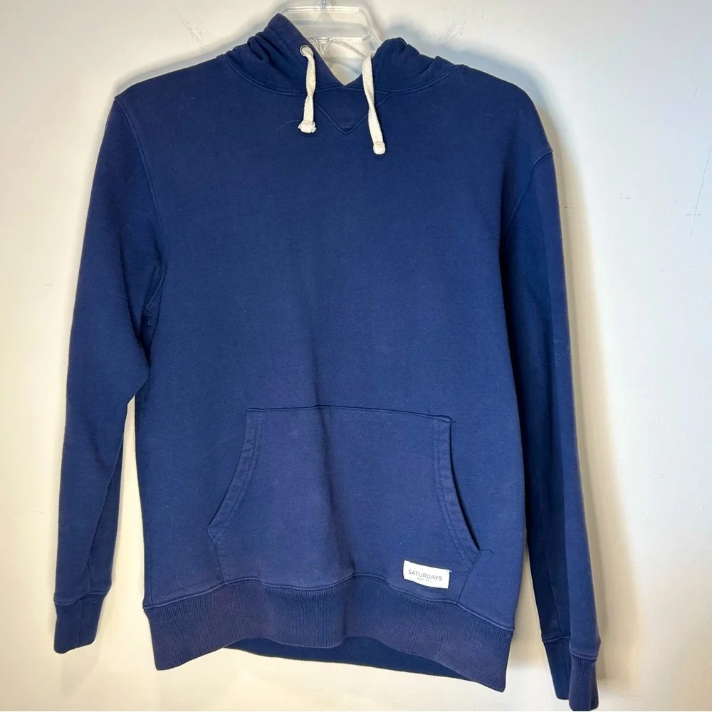 Saturdays Surf NYC Navy Kangaroo Pocket Hoodie Men Size Medium EUC